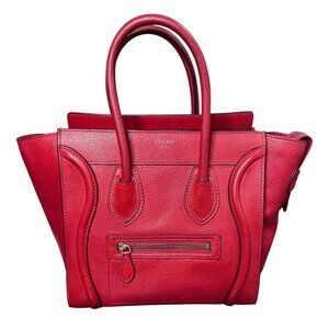 Céline Mini Luggage Tote Red Drummed Calfskin Leather Italy MSRP $3,100